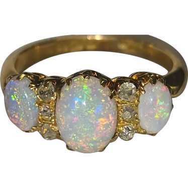 18K Antique Victorian Opal & Old Mine Diamond Ring