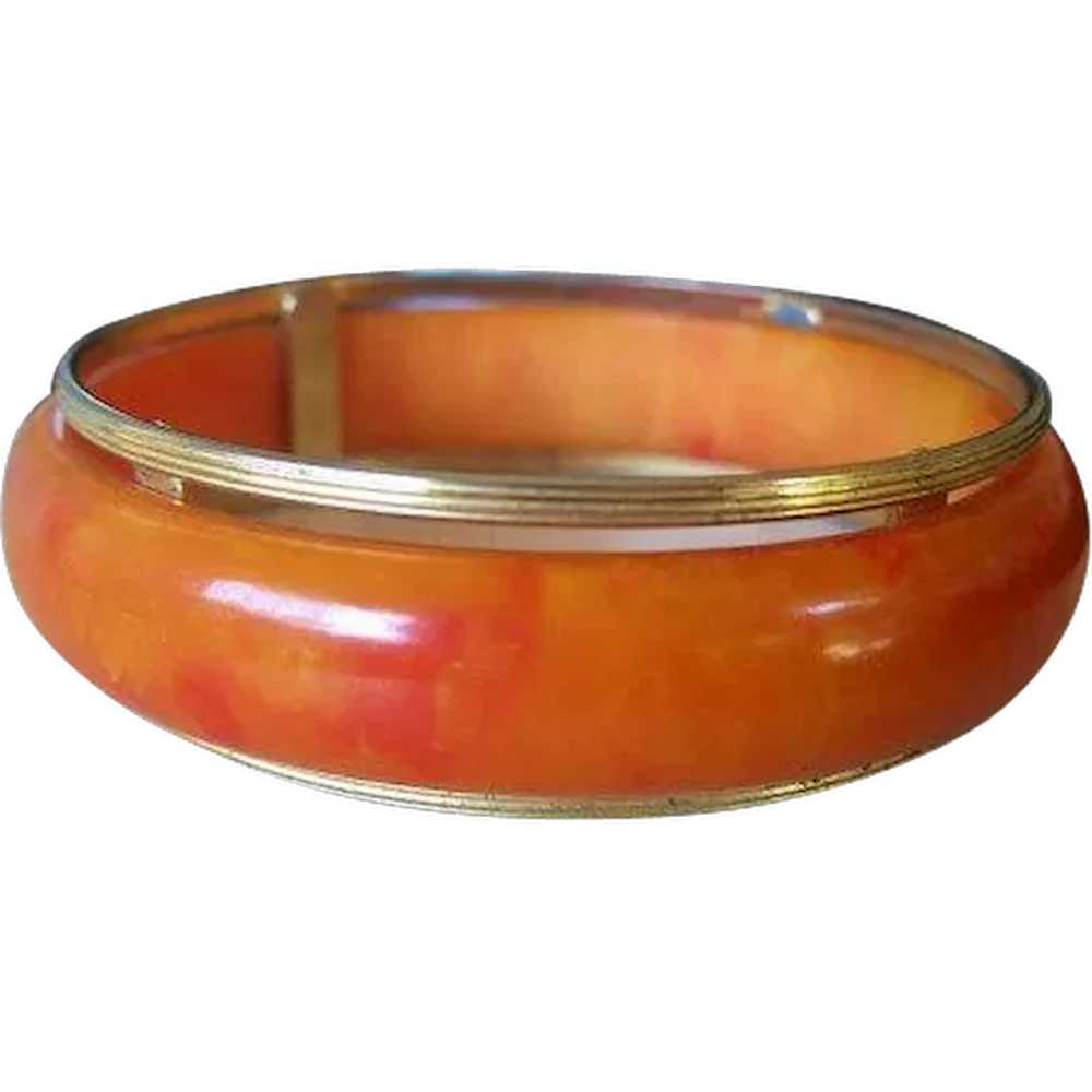 Marbled Orange Swirl Bakelite Bracelet Bangle wit… - image 1