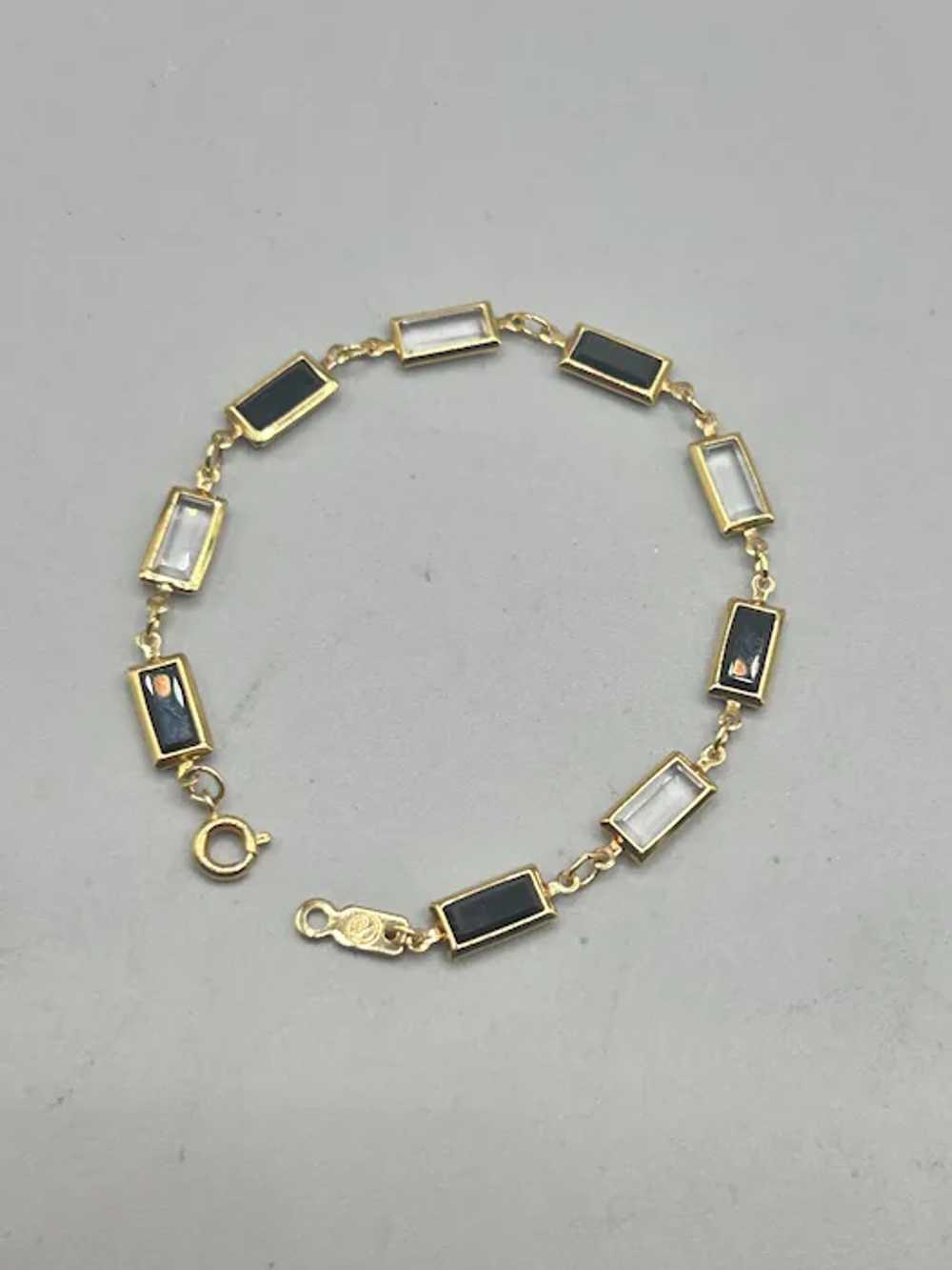 Swan Signed Swarovski Bracelet Black Clear Rectan… - image 2