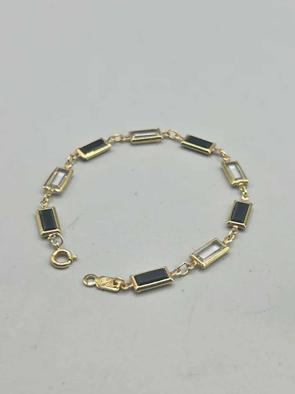 Swan Signed Swarovski Bracelet Black Clear Rectan… - image 3