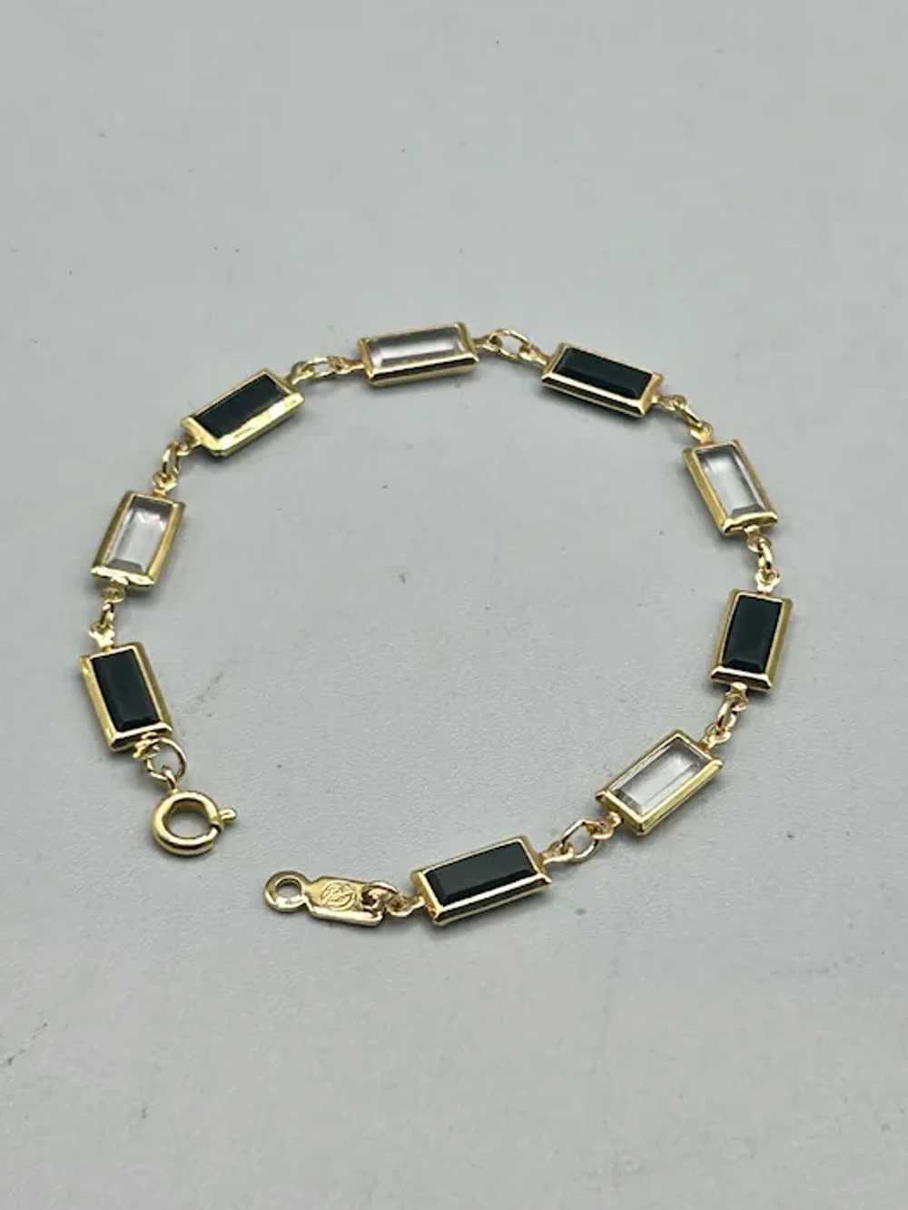 Swan Signed Swarovski Bracelet Black Clear Rectan… - image 4