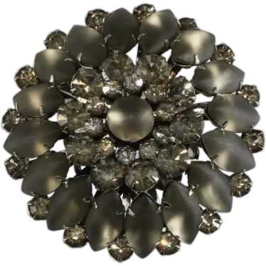 Judy Lee Brooch Frosted Gray Cabochons Rhinestone… - image 1