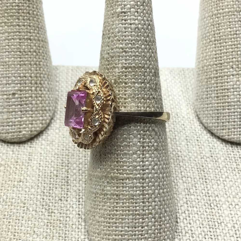 14K Pink & White Sapphire Ring Size 8 - image 2
