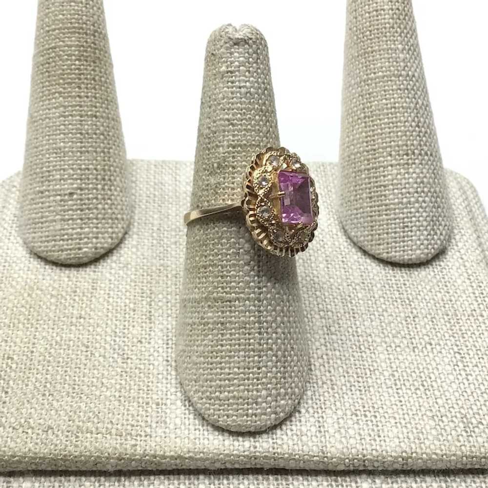 14K Pink & White Sapphire Ring Size 8 - image 3
