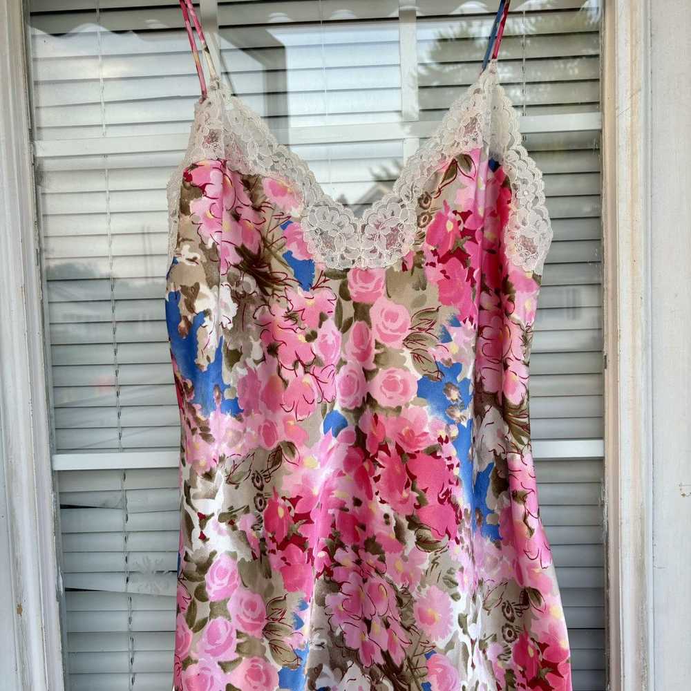 Vintage Pink floral lace vintage slip dress - image 1