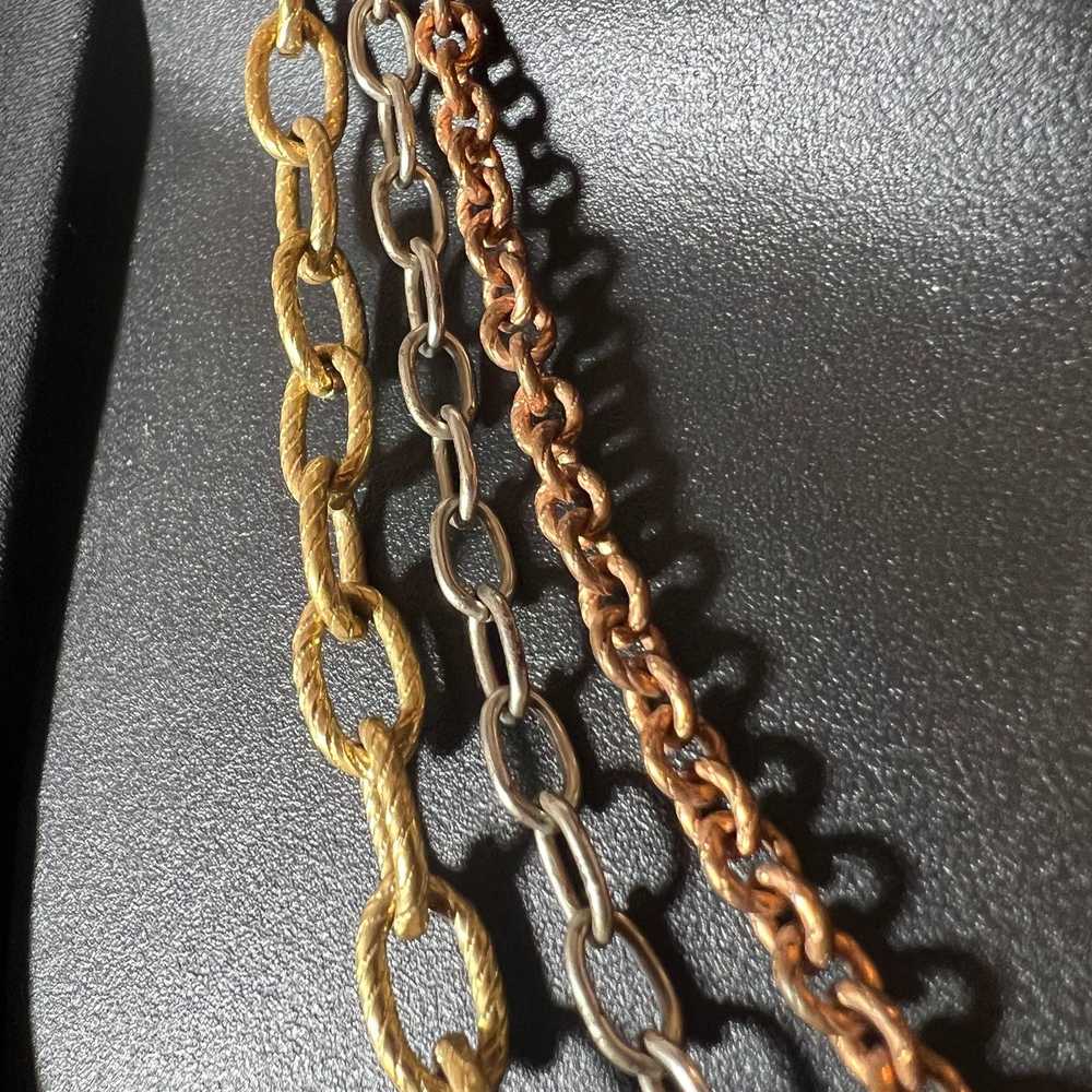 Vintage TriColor Silver Copper Gold Tone Chain Ne… - image 3