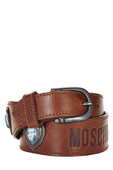 Moschino Brown Leather Heart Belt