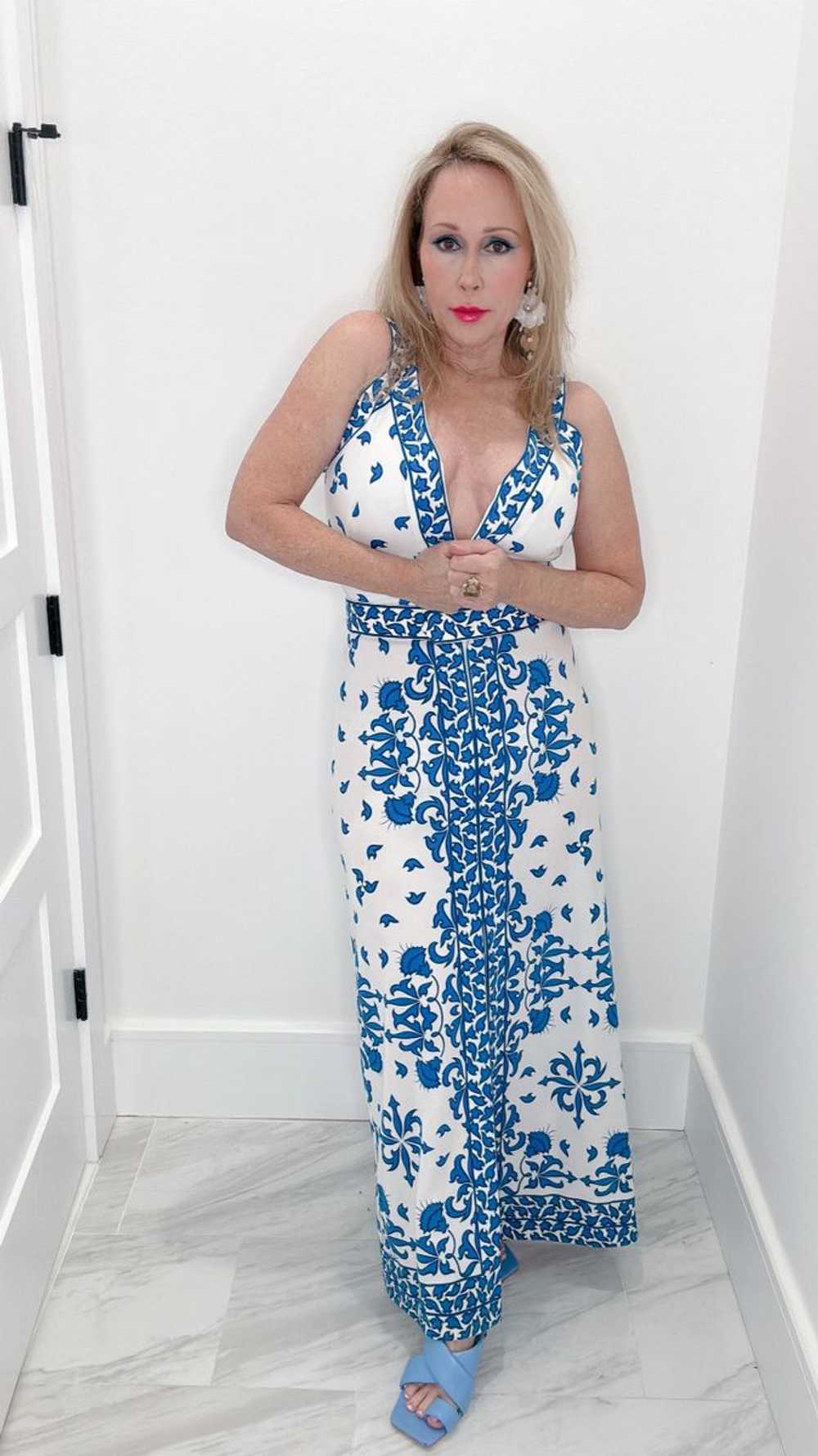 1960's Shaheen Blue/White Maxi Dress - image 2