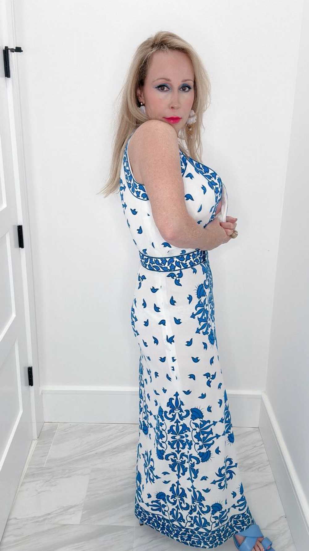 1960's Shaheen Blue/White Maxi Dress - image 5