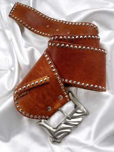 cognac leather & sterling belt