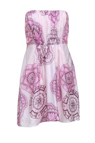 Tibi - Pastel Pink Strapless Silk Dress w/ Pink & 
