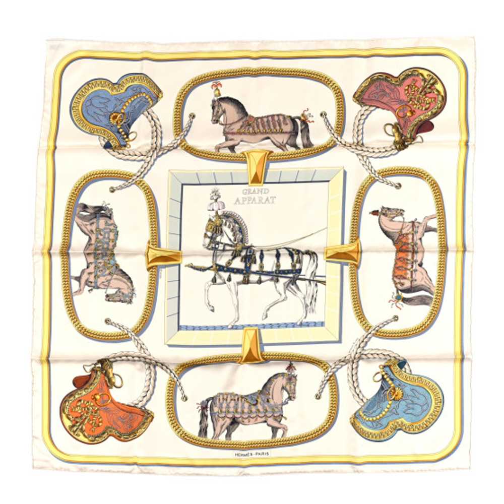 HERMES Silk Grand Apparat Forever Scarf 90 Creme … - image 1