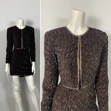 90s Sequin Dress Set| Espresso Brown Sequin Dress… - image 1