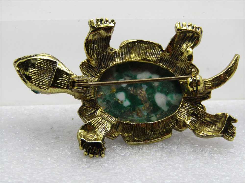 Vintage Green Faux Agate Turtle Brooch, 1960's - image 4