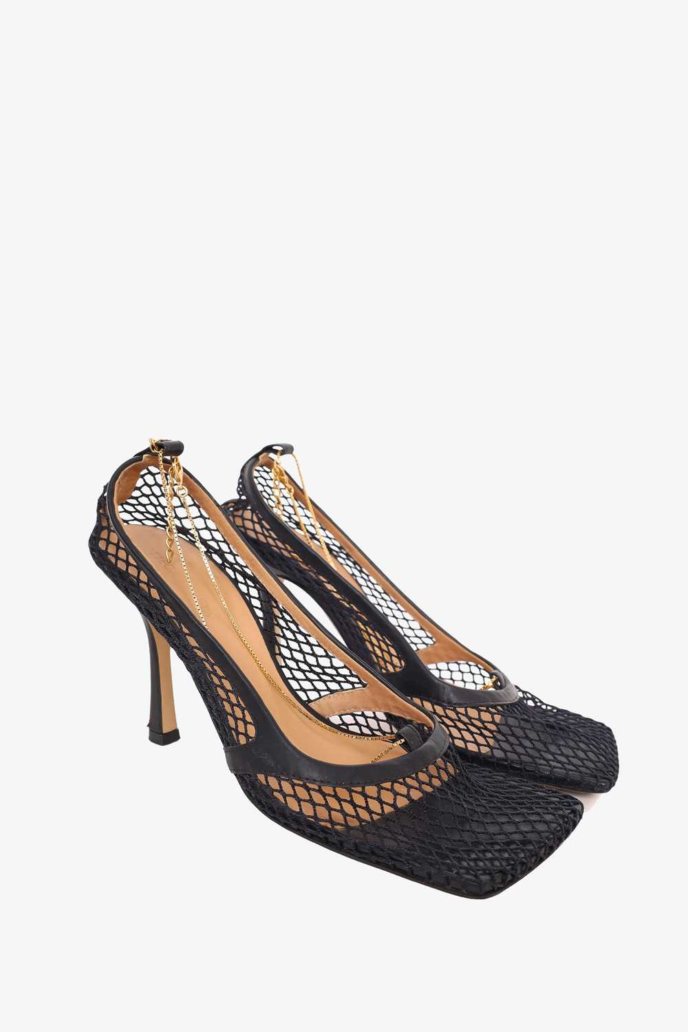 Bottega Veneta Black Mesh Gold Chain Heels Size 39 - image 2