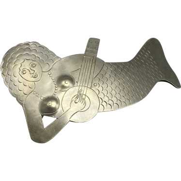 Large Vintage Metalwork Mermaid Guitar Hair Clip - image 1