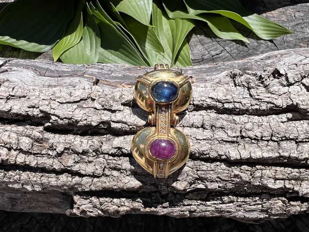 18K Yellow Gold Cabochon Ruby and Sapphire Drop P… - image 9