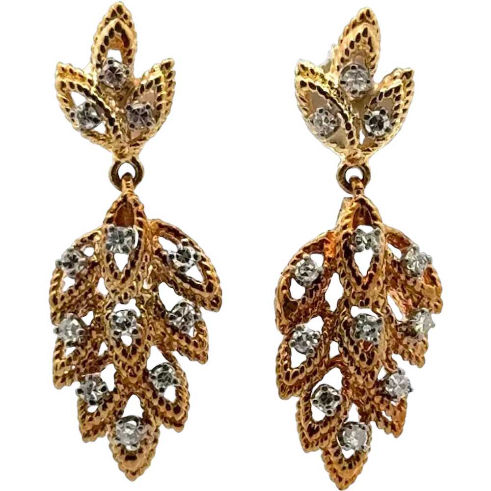 1960's Diamond Textured Leaf 14 Karat Yellow Gold… - image 1