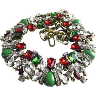 Red, Green and Clear Crystal Gold Tone Necklace