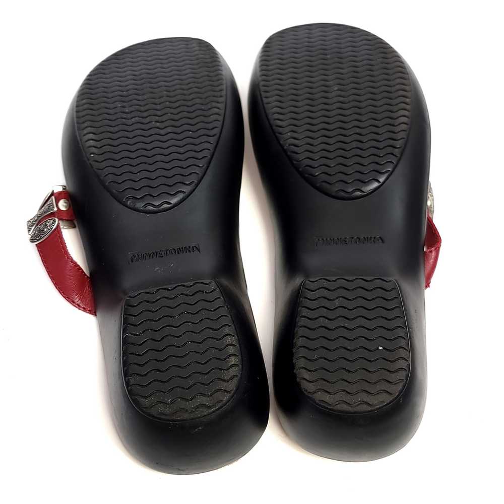 Minnetonka Red Sandals Flip Flop Size 9 Leather S… - image 8