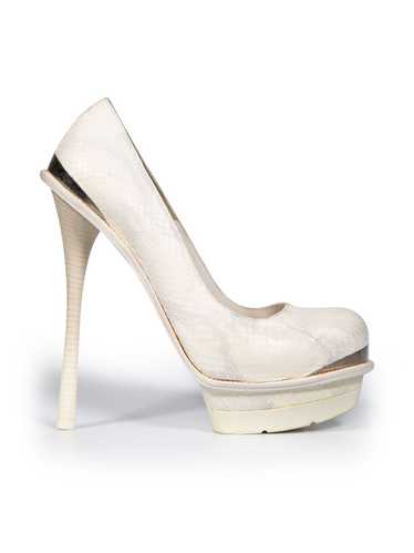 Alexander McQueen Ecru Snakeskin Platform Pumps - image 1