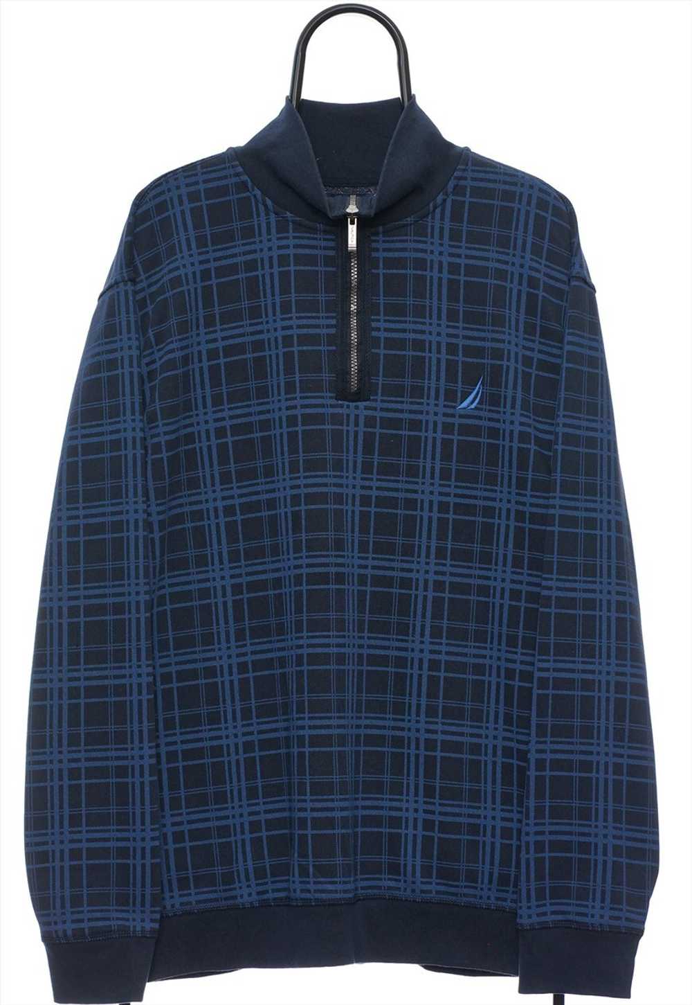 Vintage Nautica Navy Checked Quarter Zip Sweatshi… - image 1