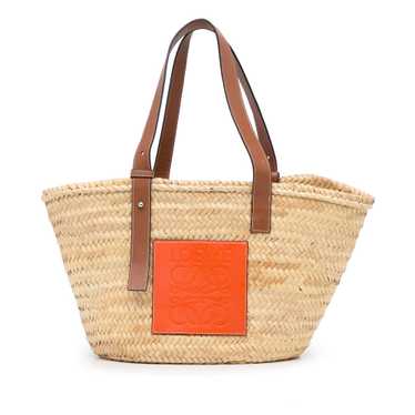 Tan Loewe Raffia Basket Tote Bag