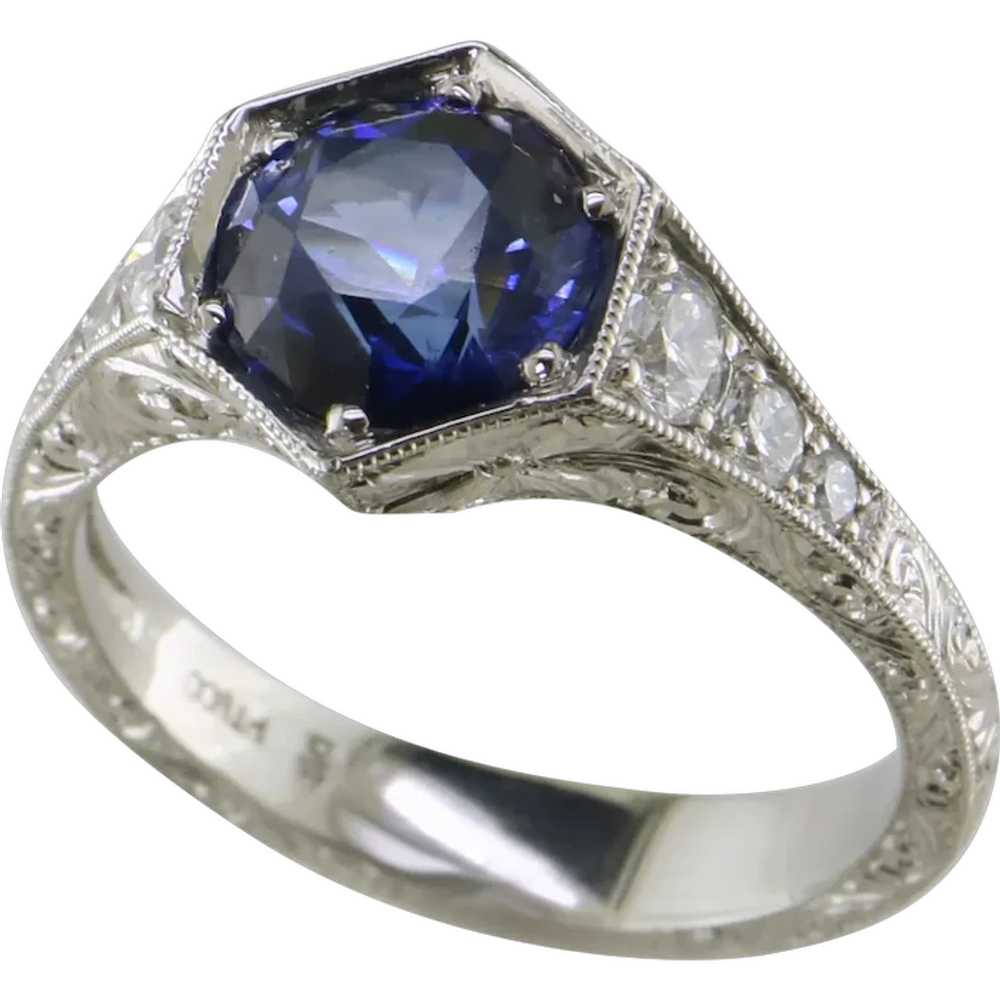 Platinum Blue Sapphire and Diamond Ring - image 1