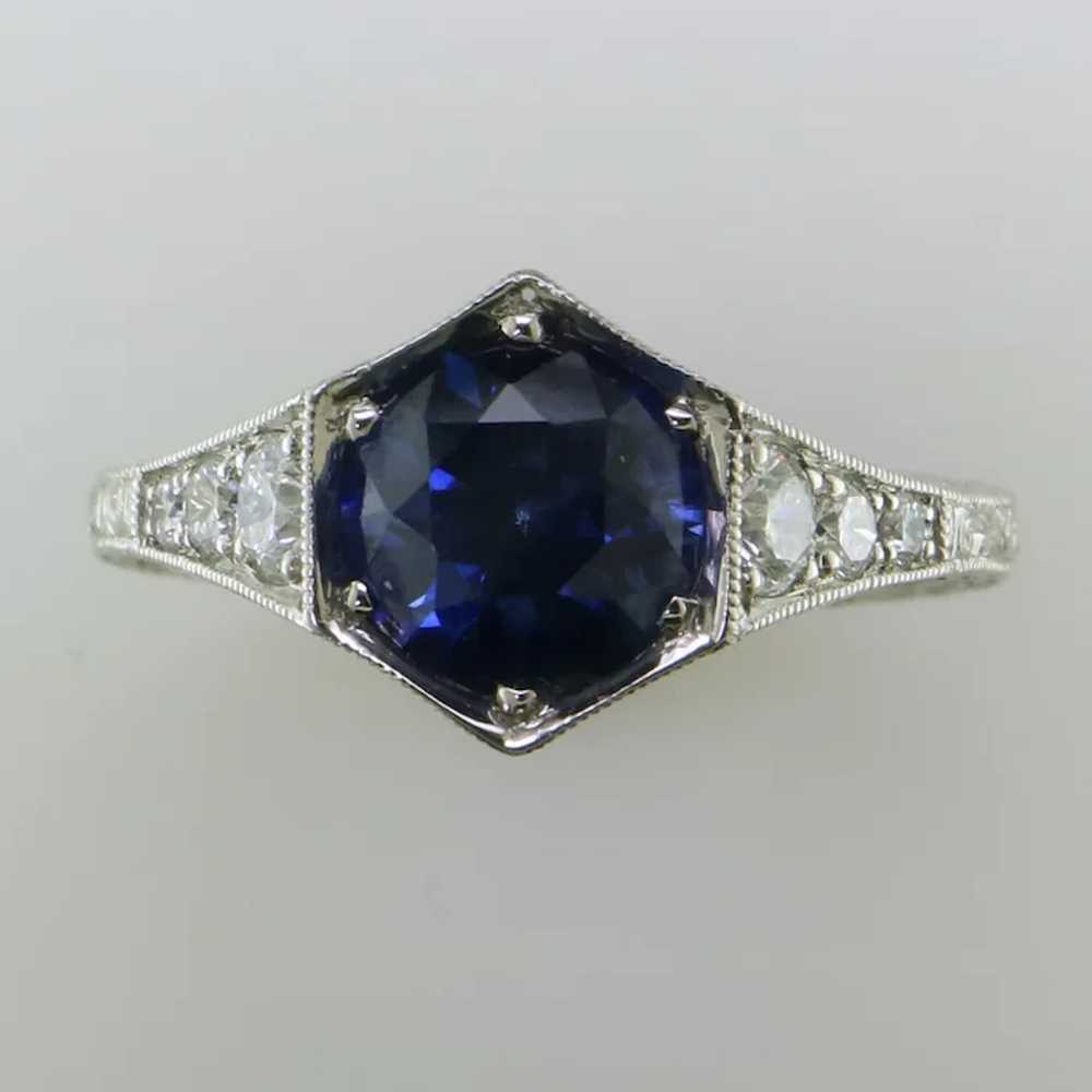 Platinum Blue Sapphire and Diamond Ring - image 2