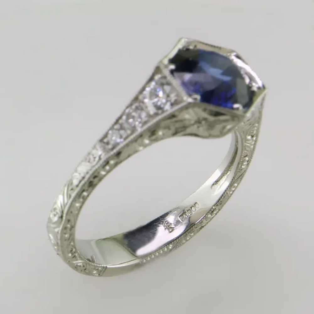 Platinum Blue Sapphire and Diamond Ring - image 5