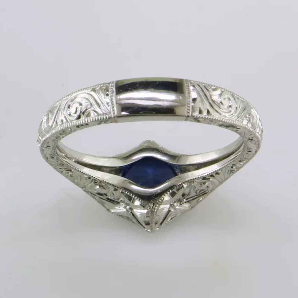 Platinum Blue Sapphire and Diamond Ring - image 6