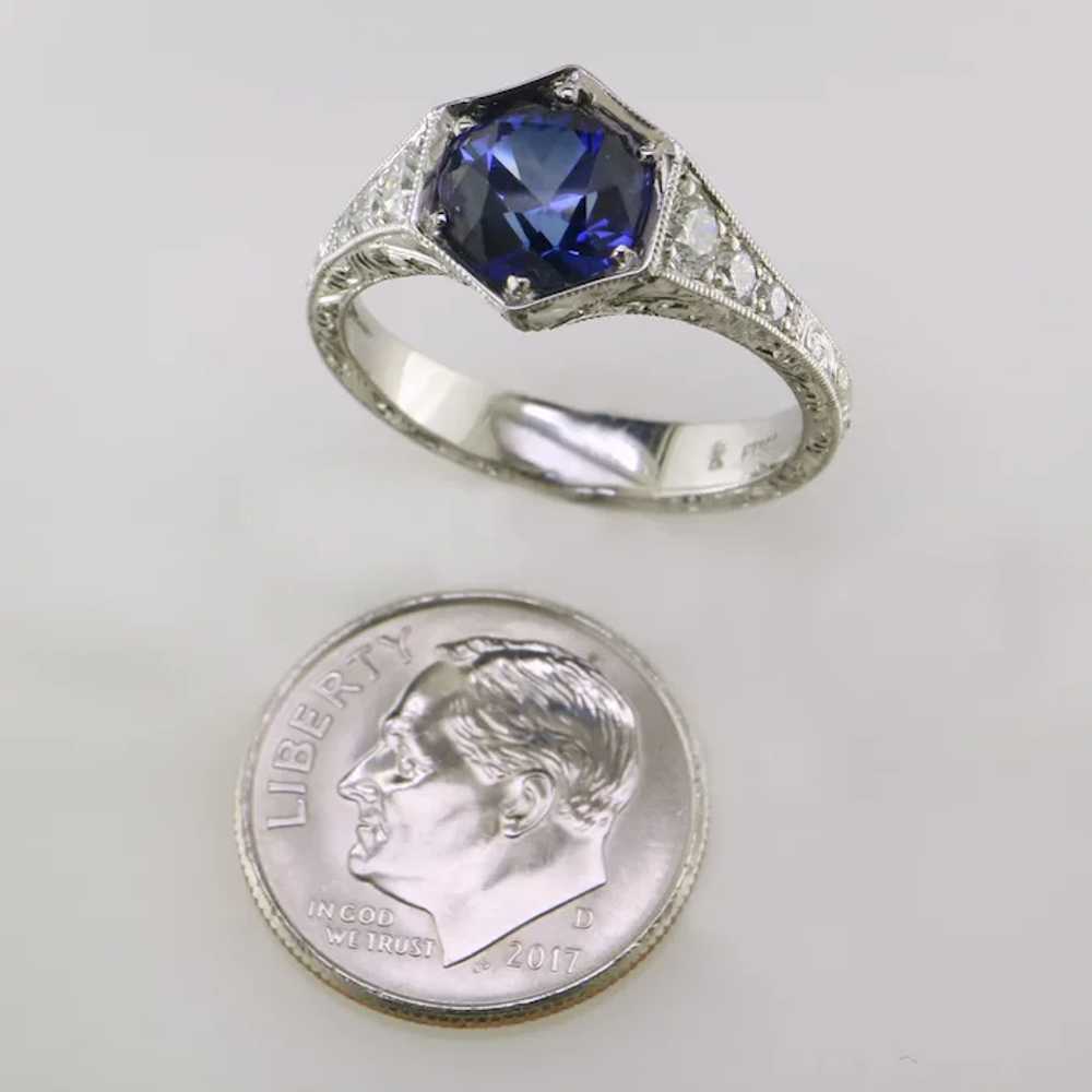 Platinum Blue Sapphire and Diamond Ring - image 7