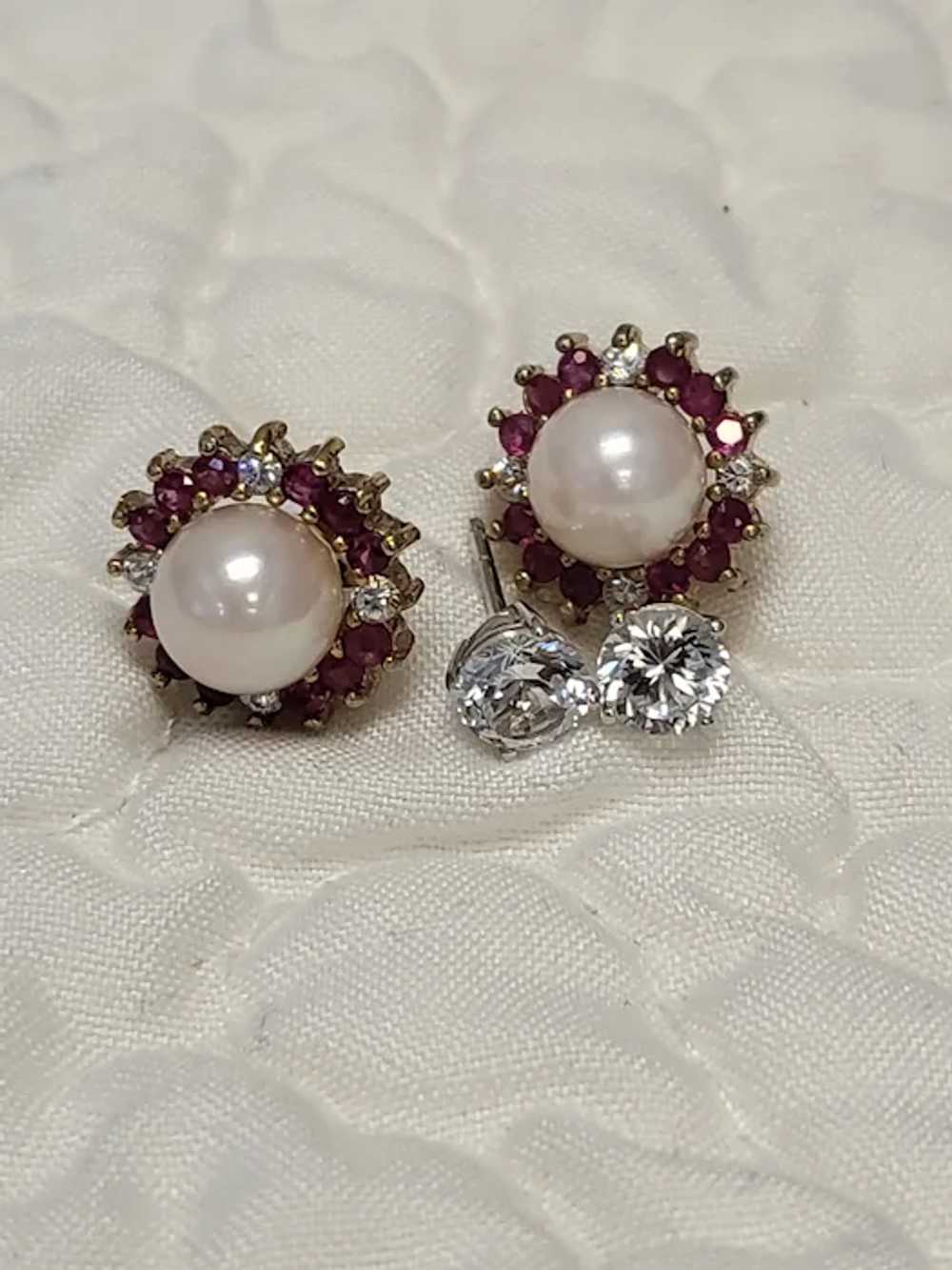 14K Gold Red Ruby and White Sapphire Earring Jack… - image 10