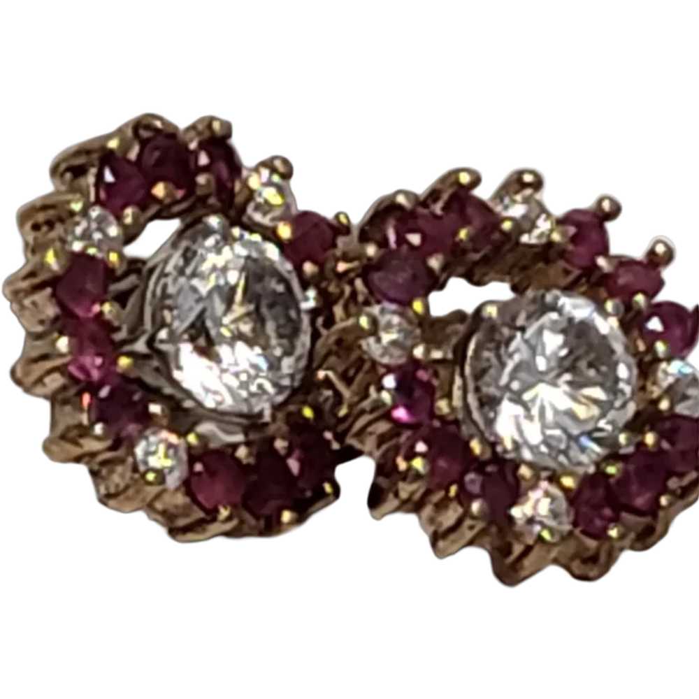 14K Gold Red Ruby and White Sapphire Earring Jack… - image 1