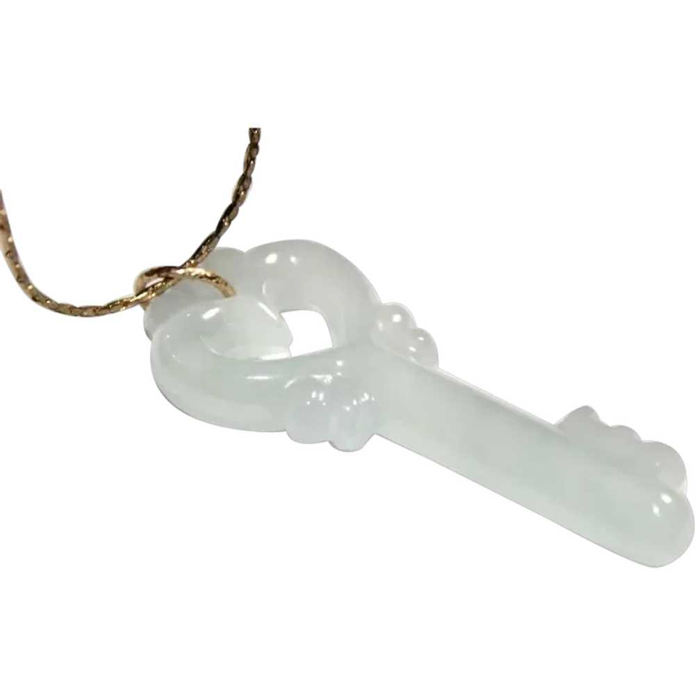 Carved Key Jade Pendant Necklace - image 1