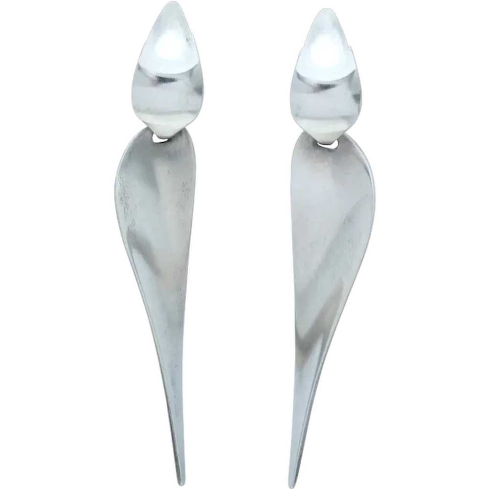 Vintage Georg Jensen Forged Modernist Sterling Silver Long Earrings