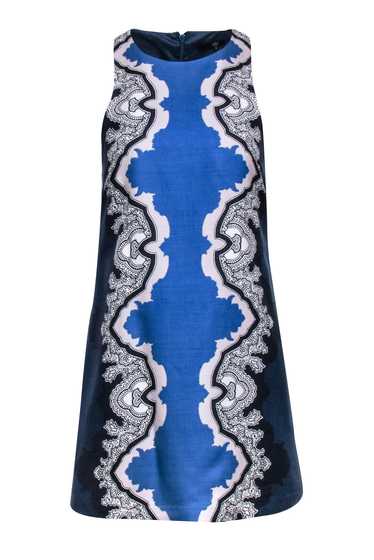 Tibi - Navy, Blue, & Cream Print Silk Blend Dress 