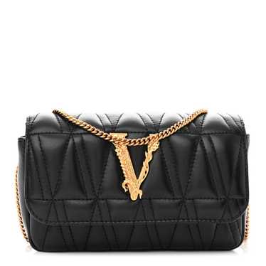 VERSACE Nappa Quilted Virtus V Evening Bag Black