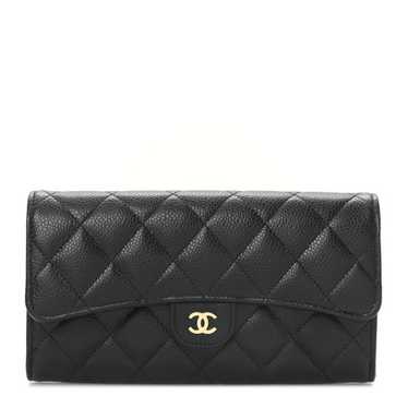 CHANEL Caviar Quilted Long Flap Wallet Black