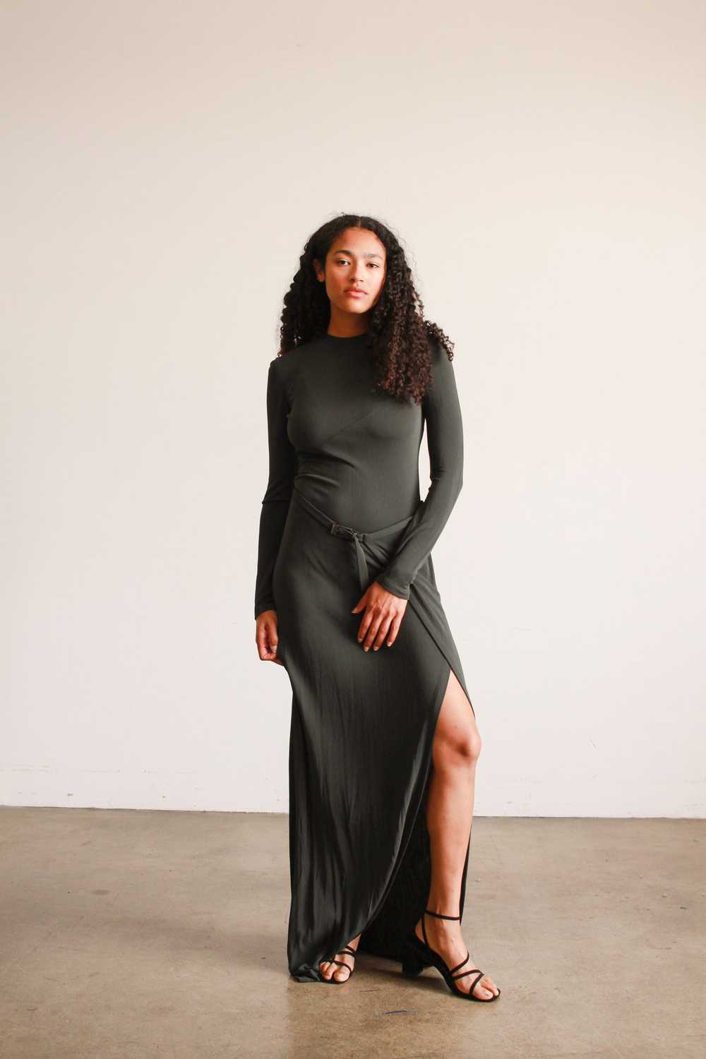 1990s Calvin Klein Jersey Knit Long Sleeve Dress - image 3