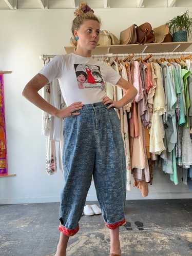 Vintage Chinese Character Textured Print Jeans