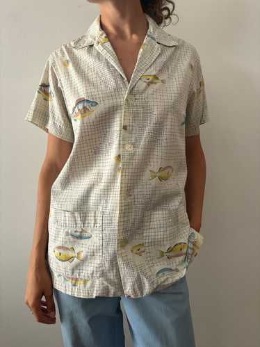 50s Cotton Fish Short Sleeve Shirt