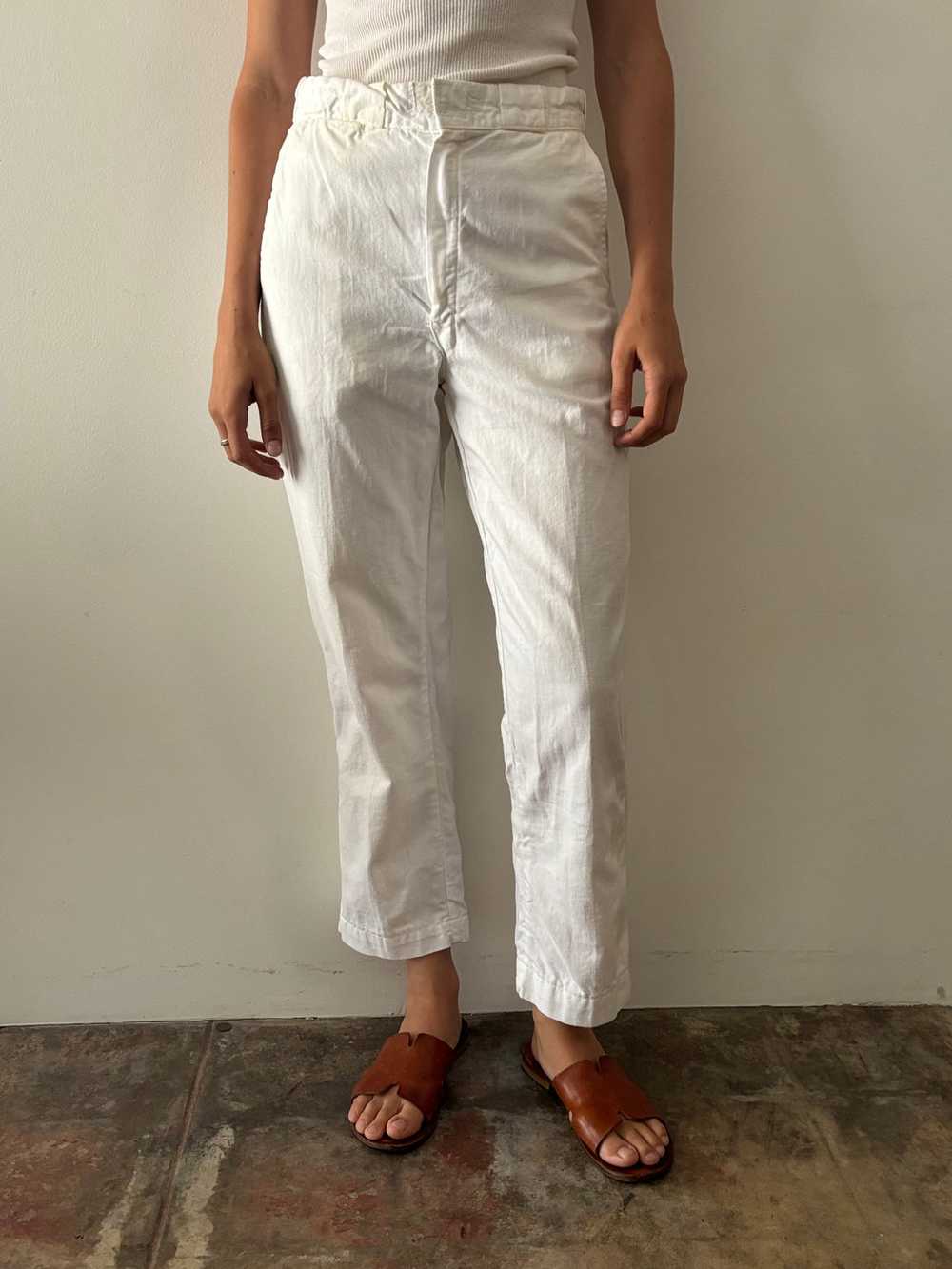 50s/60s White Cotton Linen Work Pants - image 6