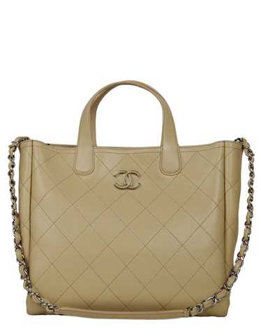 Chanel Beige Caviar Quilted CC Shopping Tote Bag