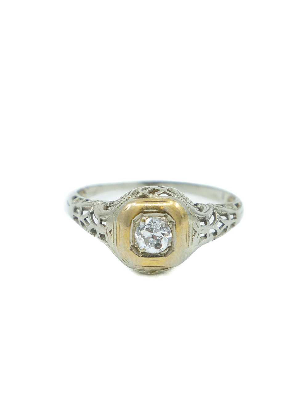 18k Antique Yellow And White Gold Diamond Ring - image 2