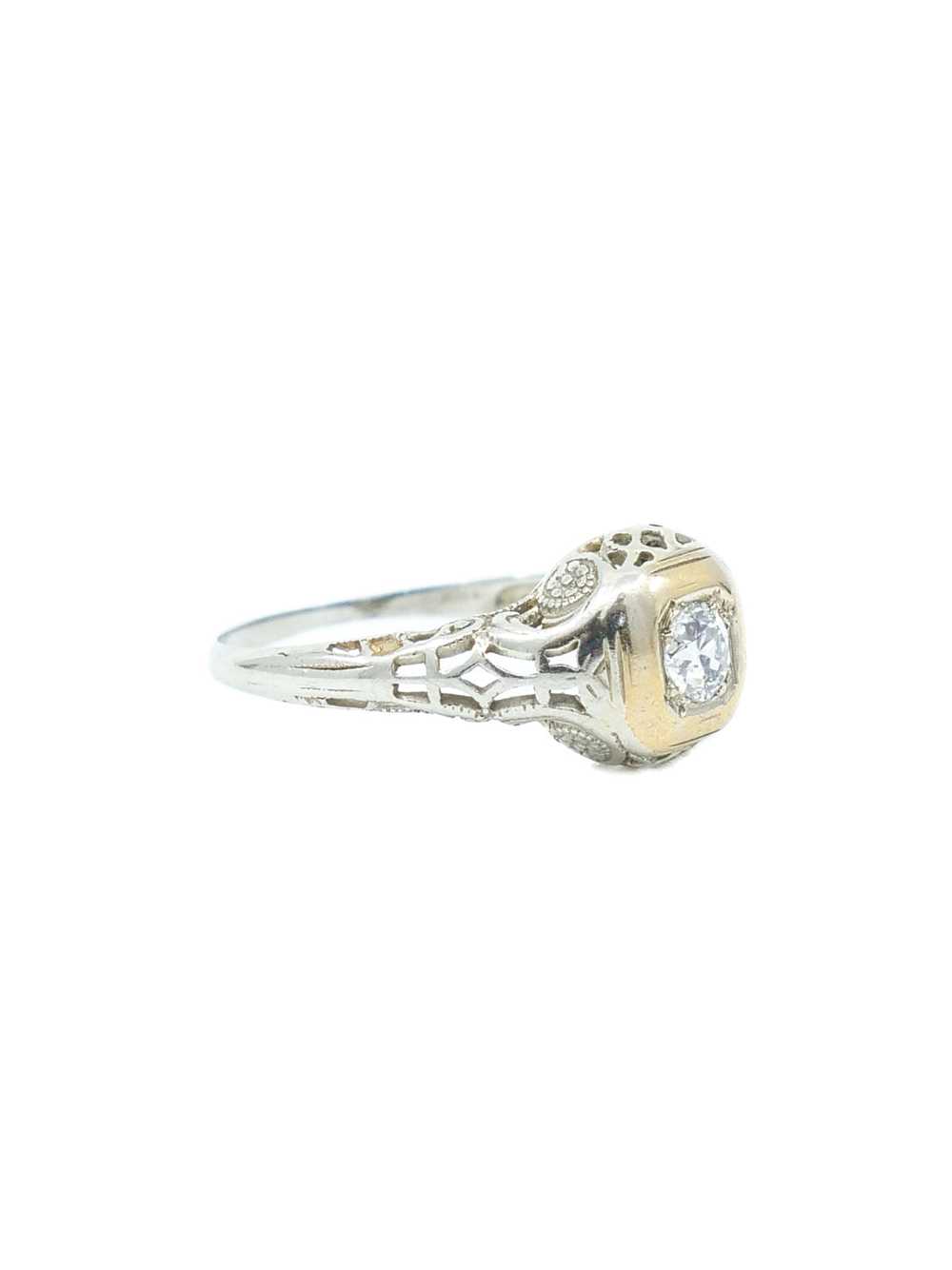 18k Antique Yellow And White Gold Diamond Ring - image 3