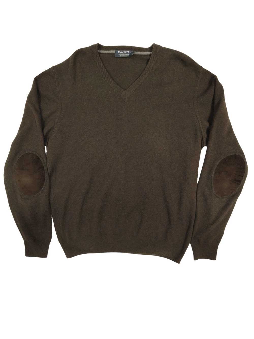 Hackett Dark Brown Merino Cashmere V Neck Sweater - image 1