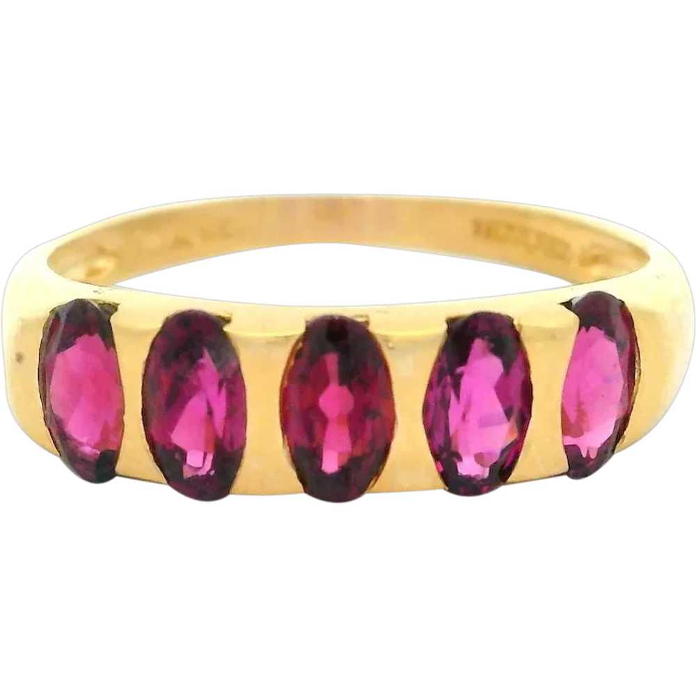 Vintage 10k Gold Channel Elongated Oval Rhodolite… - image 1