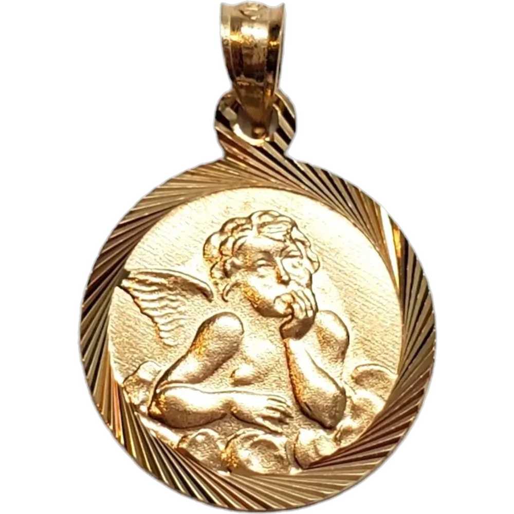 14K Yellow Gold Guardian Angel Pendant #17881 - image 1