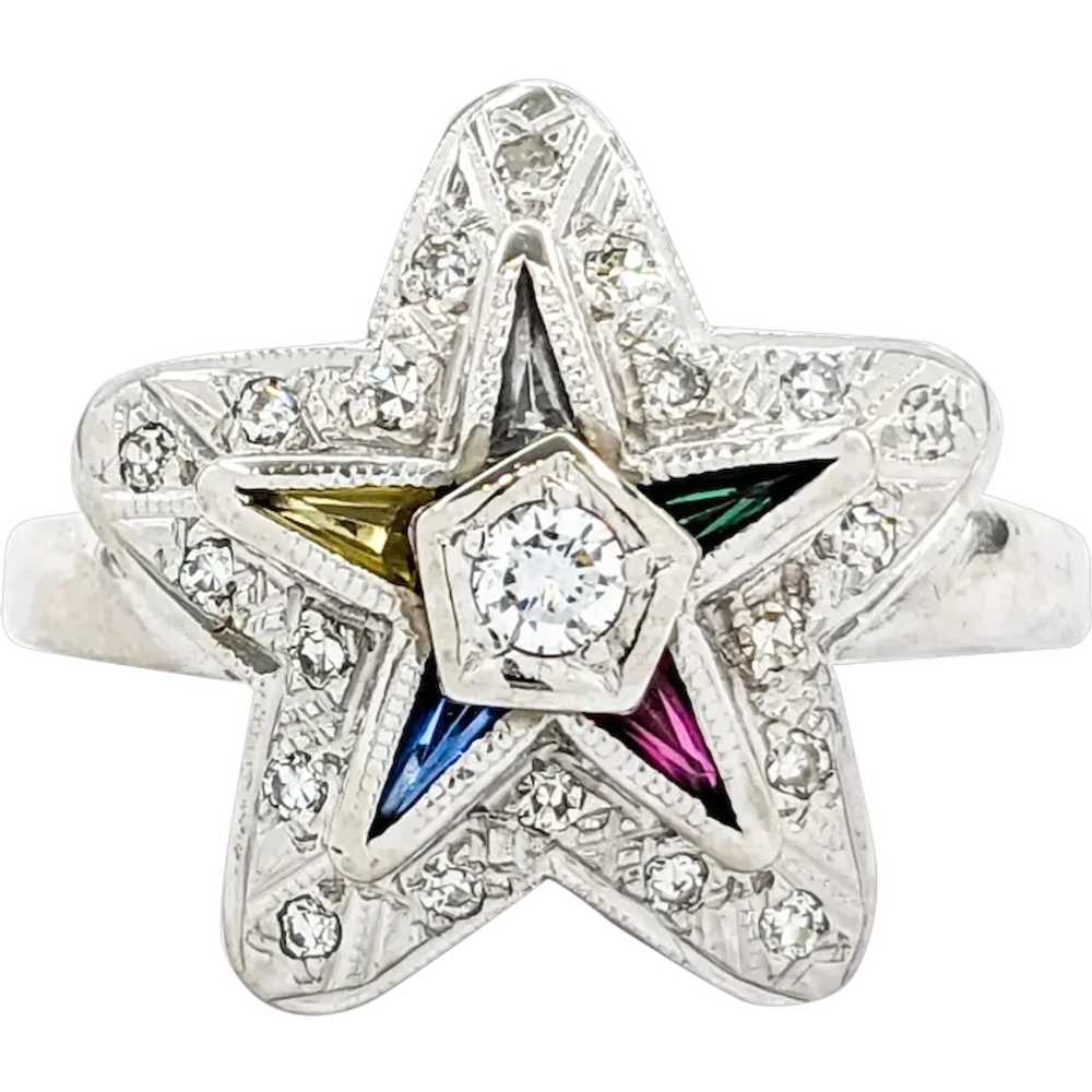 Vintage Eastern Star Diamond & Gemstone Ring - image 1